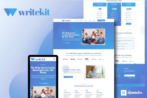 WriteKit - Content Writing Services Agency Elementor Template Kit